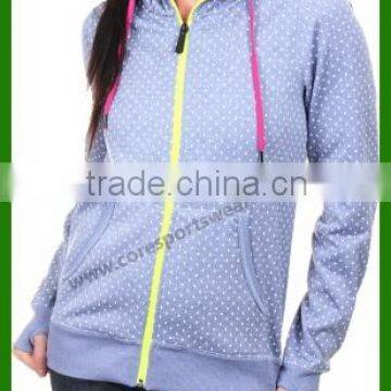 Polka dot printed zipper hoodie