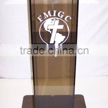 shenzhen factory pure high polish luxury handmade acrylic church pulpit/acrylic podium/acrylic lectern with silk print logo