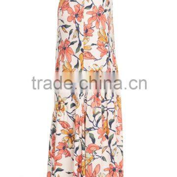 Hot Sell Flower Print Front Split Maxi Skirt Fancy Skirt Top Designs