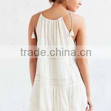White Pretty Design Double With Crochet Inset Midi Dress for 2016 Women