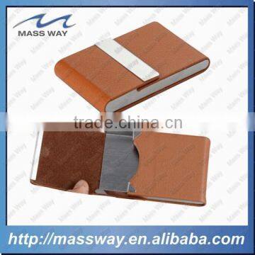 luxury fashion business credit metal PU brown leather pocket card holder