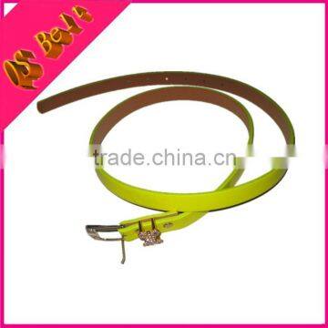 Yellow Patent Leather Reflective Woman Fashion PU Belt With Rhinestone Studded Buckle photo-1