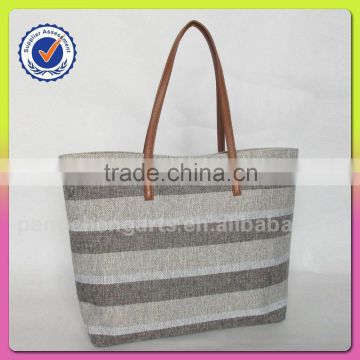 Tote fashion stripe bag with polyester hand bags hot sale