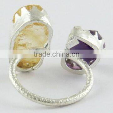 Rough Stone !! Ctrine & Amethyst !! Silver Gold Plated Ring, Handmade Silver Jewelry, Silver Jewelry photo-5