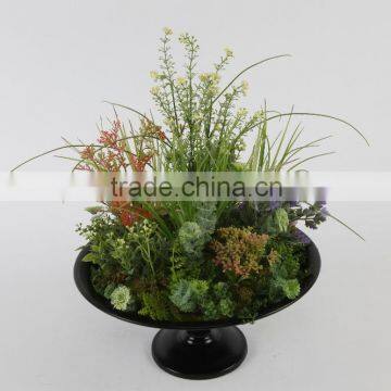 2015 Newest design big artificial tropic glass and flower arrangement for shop decorations in nice Retro iron plate