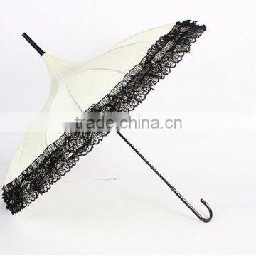 Lady Umbrella Different Color Long Handle Serging Pagoda Umbrella Pagoda Parasol With Lace Edge