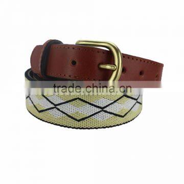 golf belt Jacquare webbing stitching genuine leahter man belt and women belt