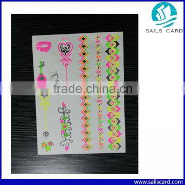 Custom Design skin safe temporary tattoo sticker fluorescent tattoo sticker