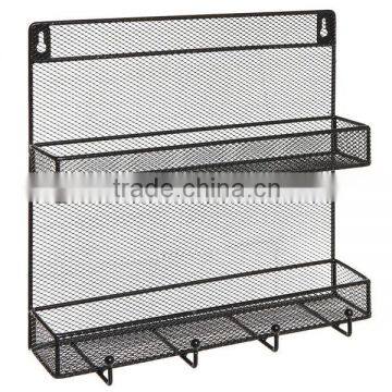 Wire Mesh 2 Tiers Wall Mount Spice Rack Jars Storage Organizer