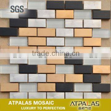 Glossy finish black mix gold mix white stainless steel and crystal glass mosaic tiles