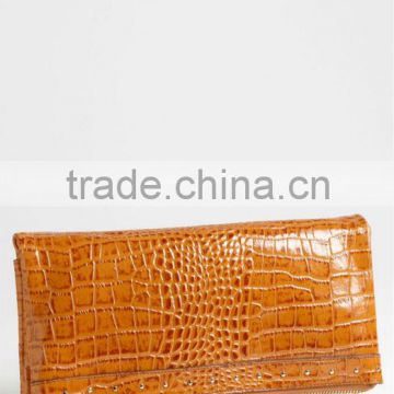 2013 fashionable embossed pu leather foldover clutch bag