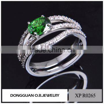 Fashion Diamond drill bit engagement ring jewelry ring set with green stone