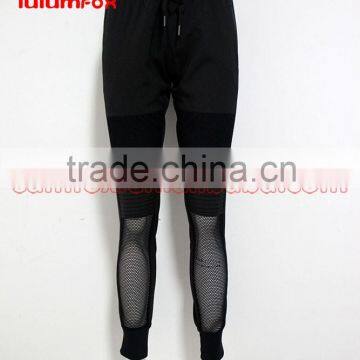 0096 OEM 97%POLYESTER 3%SPANDEX Draw String Women Mesh stitiching Woven Running Jogger Pants