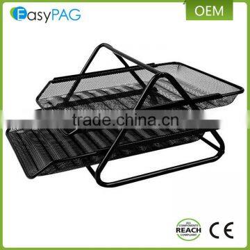 Triangle Support 2 Tier Black Metal Mesh Desk Office File Magazine Rack