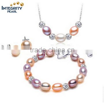 Natural Pearl Jewelry Set Earrings and Pendant Party Pearl Jewelry Sets for Women Flower Zircon Water-Drop Pearl Jewelry