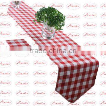 Polyester cotton blended jacquard checked pattern plain table runner wedding banquet table runner