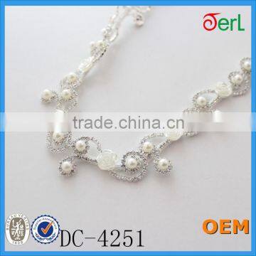 New Style Clear Rhinestone Cream Pearl Silver Tone Chain Costume Embellishment Trims/Accessories photo-5
