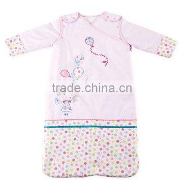 100% cotton baby child sleeping bag with detachable sleeve for four seasons pink girl