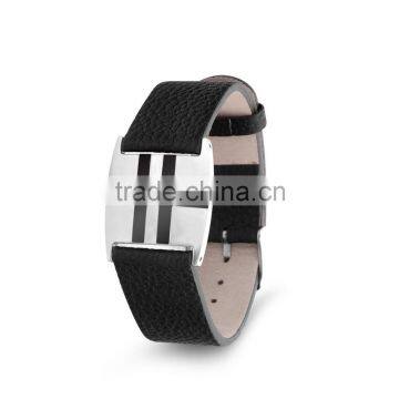 Wholesale genunie leather bracelet black enamel custom printed plain leather bracelets