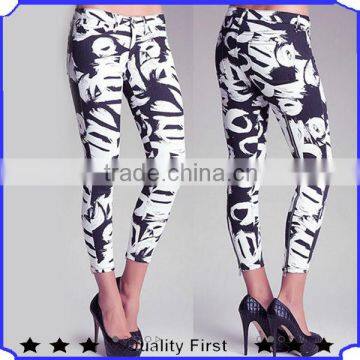 Fashion Printed denim skinny fit Ladies Fashion Trousers Design 2016