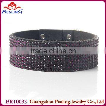 2014 Hot Selling China Manufacture of 1 wrap 9 row dark purple rhinestone magnet bracelet
