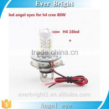 H4 80W 16SMD +Motorcycle Headlamps Car Headlights Refit LED Angel Eyes Daytime Running Lights 12smd 40mm universal