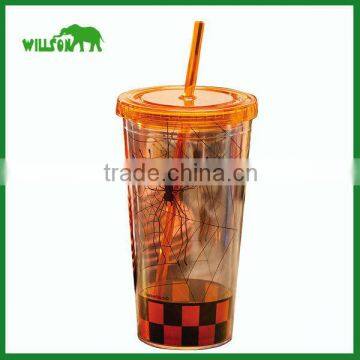 Double Wall Drinking Coffee Plastic Cup With Straw