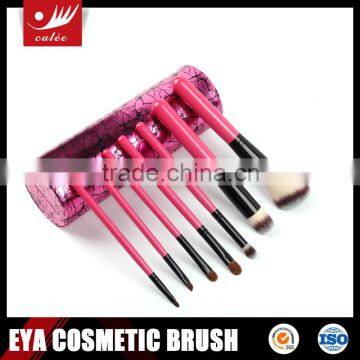 7pcs cosmetic brush set with round cylinder holder in red color