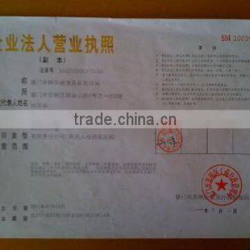 The business license of the business corporation