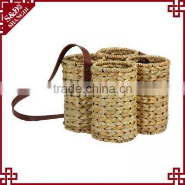 Custom compartments hand woven hanging wine basket wine bottle holder