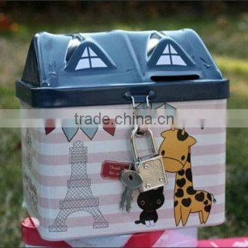 OEM colored house shaped gift tin box