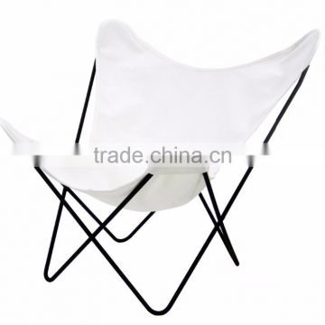 White Leather Folding Long Lasting Butterfly Chair With Iron Stand