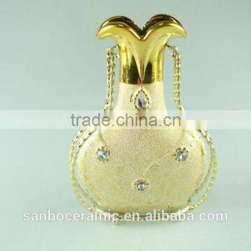 Wholesale Ceramic Craft, Electroplated Gold Ceramic Vase With Iron Stand photo-2