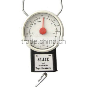 Portable handheld spring fishing scale with tape measure