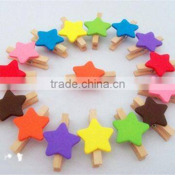2017 wooden Mini wooden clothespin star shaped clothes pegs kids craft party favor made in China