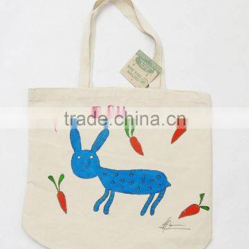 Promotional Cheap Hand Painted Cotton Canvas Shoulder Bags/Wholesale Custom Design Cute Cats Canvas Tote Shopping Bags photo-3