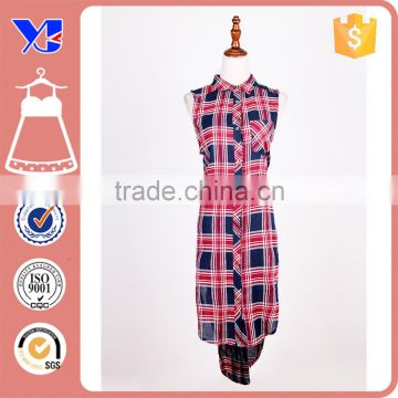 Woven fashionable pattern longer back length sliimming viscose flag dress