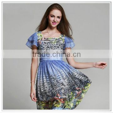 Customized 2014 Top Quality New Design Digital Printing 100% Silk Dresses