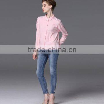 Beautiful Cutwork Blouse 2015 Trendy Pink Women Chiffon Blouse photo-4
