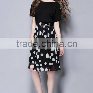 OEM service high quality women chiffon umbrella skirt dot print pattern