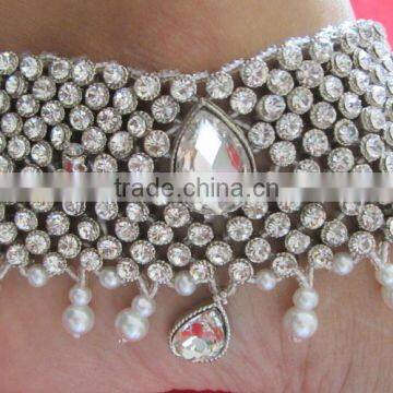 Silver Crystal Broad Payal ANKLETS Pair Feet Bracelet photo-4