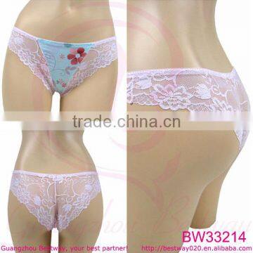 Back sexy transparent lace front cute flower bikini with lace trim