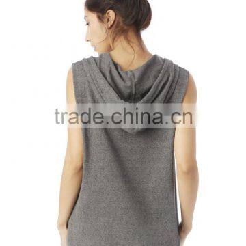 2016 Ladies Grey Plain Black Oversized Sleeveless Pullover Hoodies With Hood photo-3