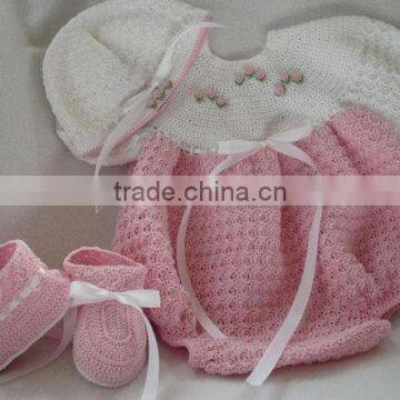 Ribbon Pattern With Hat and Shoes Handmade Baby Dress Crochet photo-3