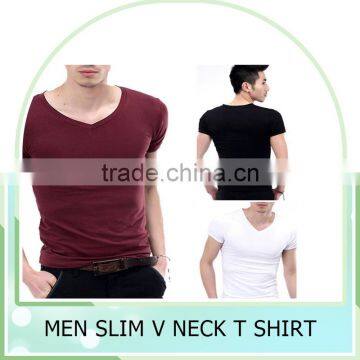 Bulk Wholesale Men's V-Neck Short Sleeve T-Shirt Slim Basic Tee Top Plain T Shirts For Printing