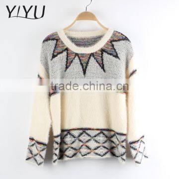 Women Jacquard Geometric Pattern holiday sweater christmas ladies sweater wholesaler