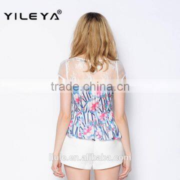 Sexy Cute Colorful Floral Pattern Printed Latest Summer Fashion Blouses Shirts, Patterns of Summer Blouses,korean Summer Blouses photo-2