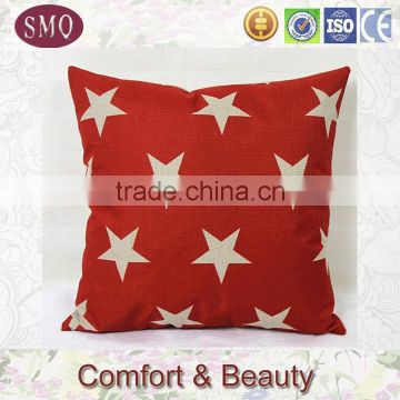 red base color and white star natural linen cushion covers with cheap price