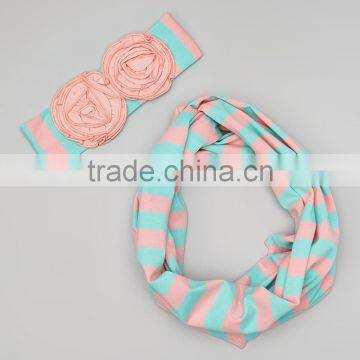 Fashionable Pink And Blue Stripe Kids Accessories Two Pieces Girl Wear Scarf And Headband Set For Child G-NP-CS905-255