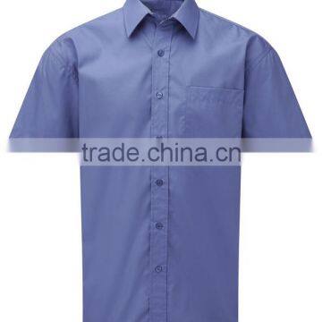 Mens blue cotton work shirts casual formal short sleeves shirt
